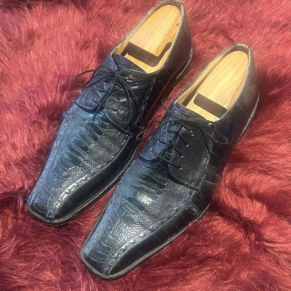 David Eden Navy Ostrich Pattern Men's Shoes
